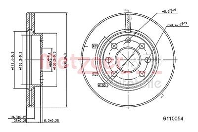 Metzger Bremsscheibe [Hersteller-Nr. 6110054] für Opel von METZGER