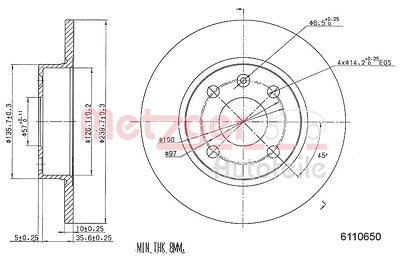 Metzger Bremsscheibe [Hersteller-Nr. 6110650] für Opel von METZGER