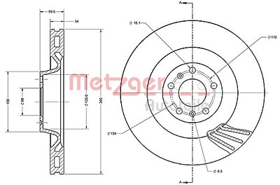 Metzger 1x Bremsscheibe Vorderachse Belüftet [Hersteller-Nr. 6110515] für Audi, VW von METZGER