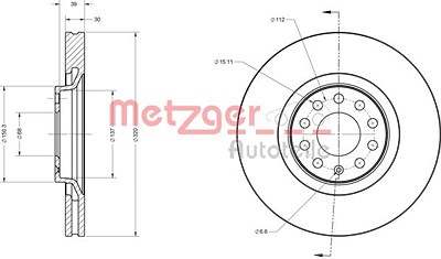 Metzger Bremsscheibe Vorderachse Belüftet [Hersteller-Nr. 6110134] für Audi, Seat von METZGER