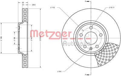 Metzger Bremsscheibe Vorderachse Belüftet [Hersteller-Nr. 6110425] für Audi von METZGER