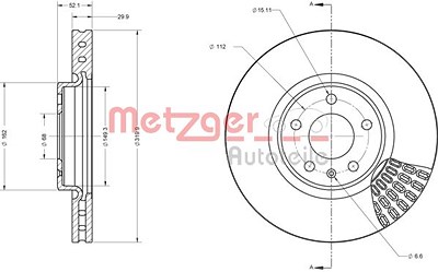 Metzger Bremsscheibe Vorderachse Belüftet [Hersteller-Nr. 6110716] für Audi von METZGER