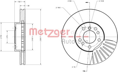 Metzger 1x Bremsscheibe Vorderachse Belüftet [Hersteller-Nr. 6110380] für BMW von METZGER