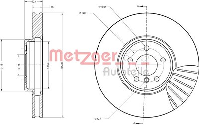 Metzger 1x Bremsscheibe Vorderachse Belüftet [Hersteller-Nr. 6110633] für BMW von METZGER