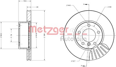 Metzger 1x Bremsscheibe Vorderachse Belüftet [Hersteller-Nr. 6110166] für BMW von METZGER