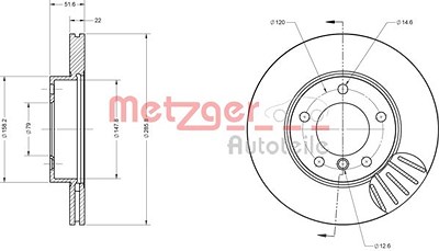 Metzger Bremsscheibe Vorderachse Belüftet [Hersteller-Nr. 6110712] für BMW von METZGER