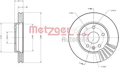 Metzger Bremsscheibe Vorderachse Belüftet [Hersteller-Nr. 6110296] für Chevrolet, Opel, Saab von METZGER