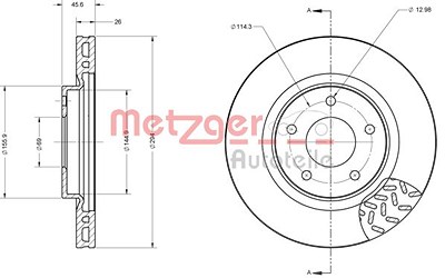 Metzger Bremsscheibe Vorderachse Belüftet [Hersteller-Nr. 6110079] für Chrysler, Citroën, Dodge, Jeep, Mitsubishi, Peugeot von METZGER