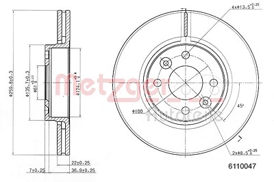 Metzger Bremsscheibe Vorderachse Belüftet [Hersteller-Nr. 6110047] für Dacia, Nissan, Renault von METZGER