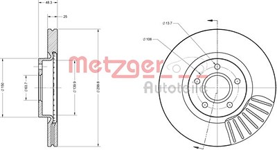 Metzger Bremsscheibe Vorderachse Belüftet [Hersteller-Nr. 6110162] für Ford, Volvo von METZGER