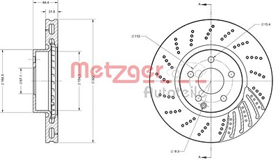 Metzger Bremsscheibe Vorderachse Belüftet Gelocht [Hersteller-Nr. 6110501] für Mercedes-Benz von METZGER