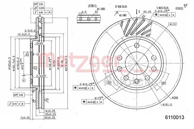 Metzger Bremsscheibe Vorderachse Belüftet [Hersteller-Nr. 6110013] für Chevrolet, Opel von METZGER