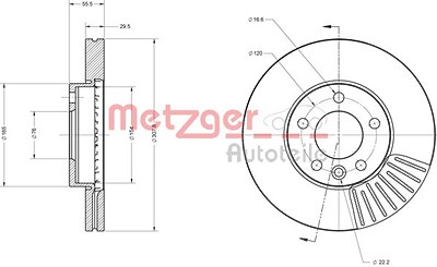 Metzger Bremsscheibe Vorderachse Belüftet [Hersteller-Nr. 6110113] für VW von METZGER