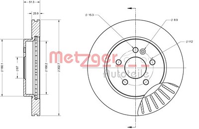 Metzger Bremsscheibe Vorderachse Belüftet [Hersteller-Nr. 6110480] für Mercedes-Benz von METZGER