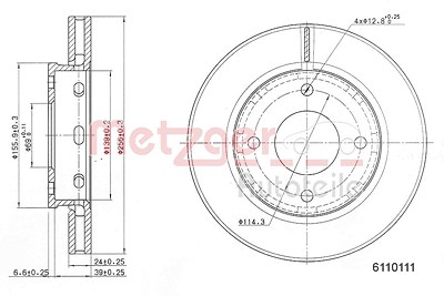 Metzger Bremsscheibe Vorderachse Belüftet [Hersteller-Nr. 6110111] für Mitsubishi, Smart von METZGER