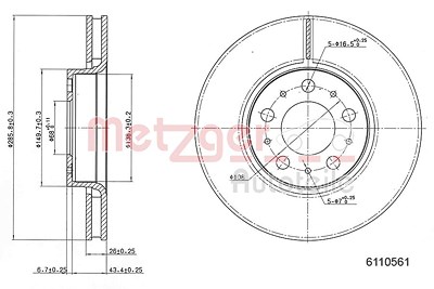 Metzger Bremsscheibe Vorderachse Belüftet [Hersteller-Nr. 6110561] für Volvo von METZGER