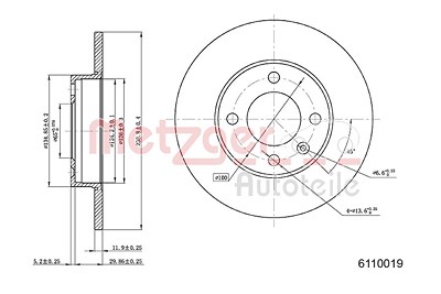 Metzger Bremsscheibe Vorderachse Voll [Hersteller-Nr. 6110019] für Audi, VW, Seat von METZGER