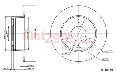 Metzger Bremsscheibe Vorderachse Voll [Hersteller-Nr. 6110146] für Citroën, Peugeot von METZGER