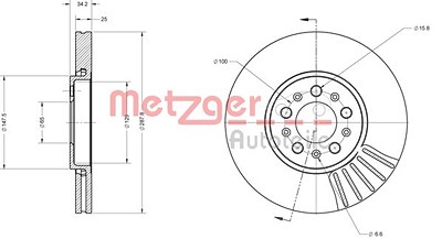 Metzger Bremsscheibe Vorderachse belüftet [Hersteller-Nr. 6110049] für Audi, Seat, Skoda, VW von METZGER