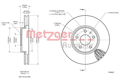 Metzger Bremsscheibe Vorderachse belüftet [Hersteller-Nr. 6110923] für Ford von METZGER