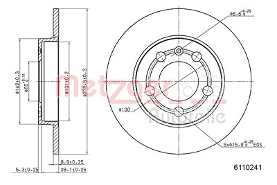 Metzger Bremsscheibe Hinterachse Voll [Hersteller-Nr. 6110241] für Audi, Skoda, VW von METZGER