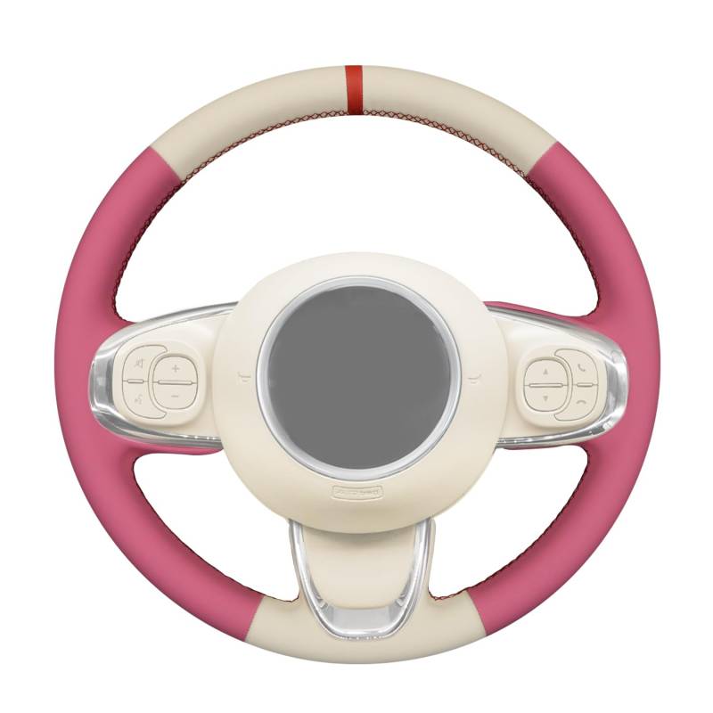 MEWANT DIY Handstich Beige Rosa Kunstleder Lenkradbezug für FIAT 500 2015-2021 / 500C 2016-2021 Autoinnenzubehör von MEWANT