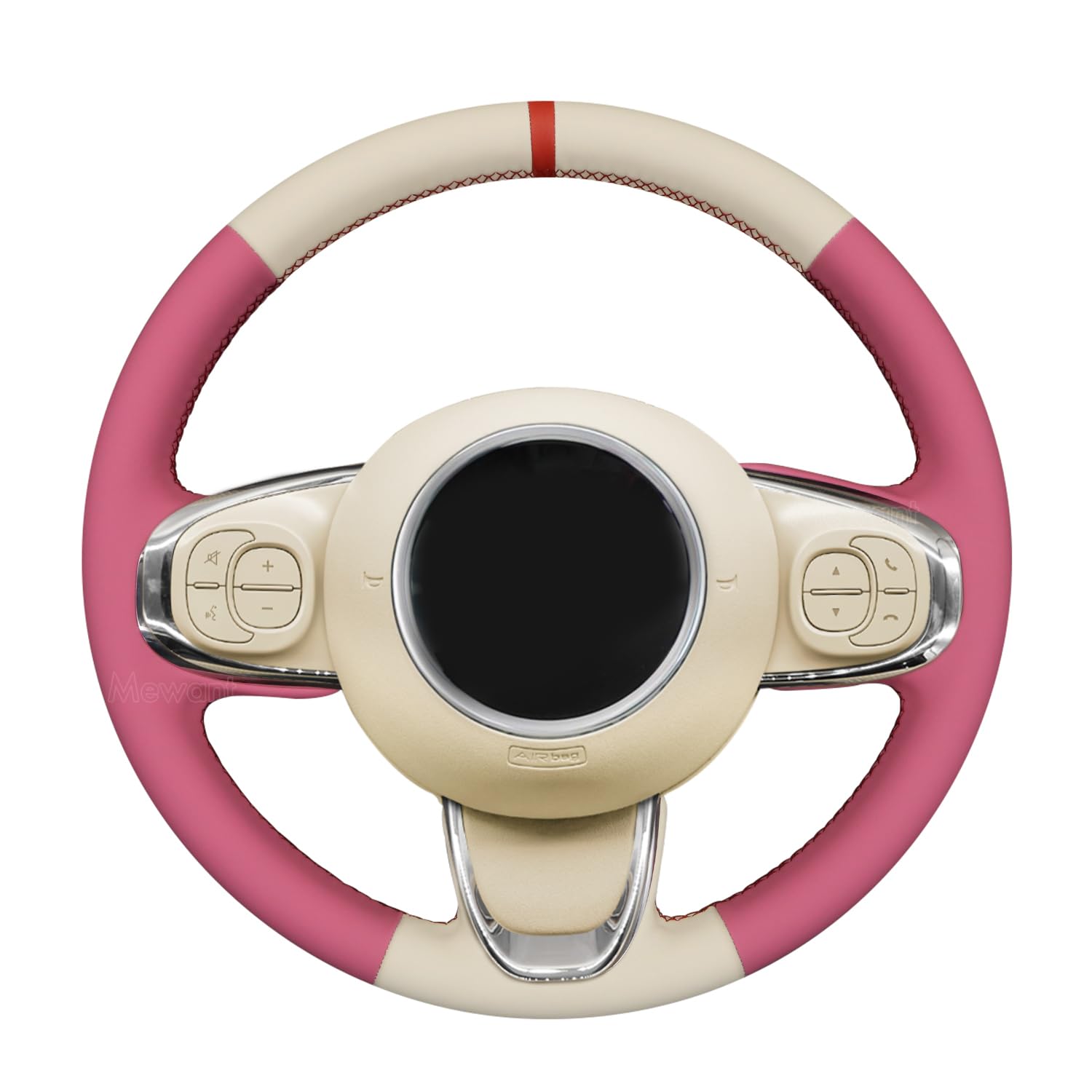 MEWANT Handgenähter Lenkradschutz aus Leder in Beige + Rosa für Fiat 500 2015-2021 / 500C 2016-2021 Fiat 500 Lenkradzubehör von MEWANT