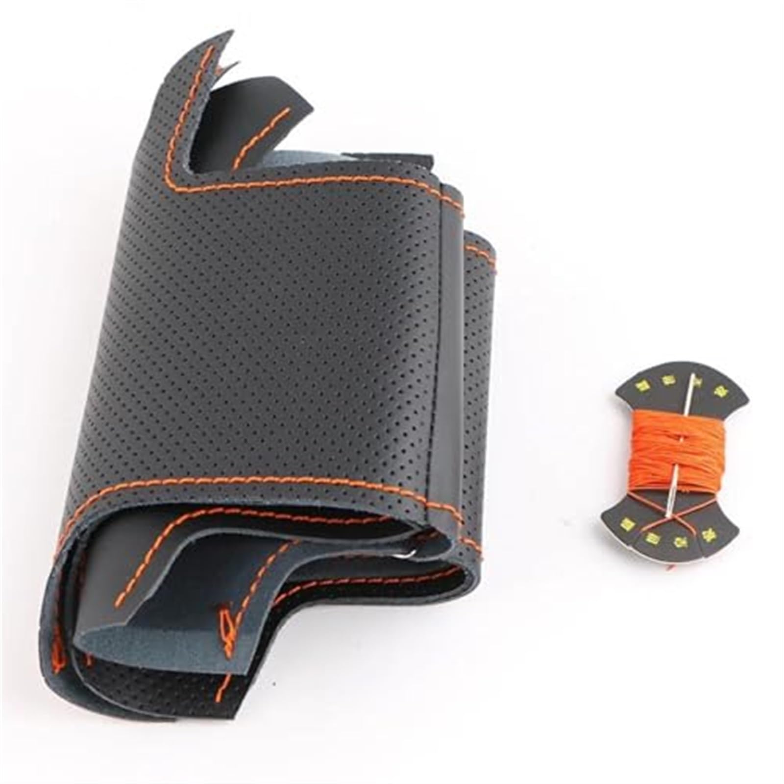 MEXWLOP Auto-Lenkradabdeckung, for Civic, for 9 2012 2013 2014 2015, schwarzes Ledergeflecht-Lenkrad Auto-Lenkradabdeckung(Black Orange Thread) von MEXWLOP