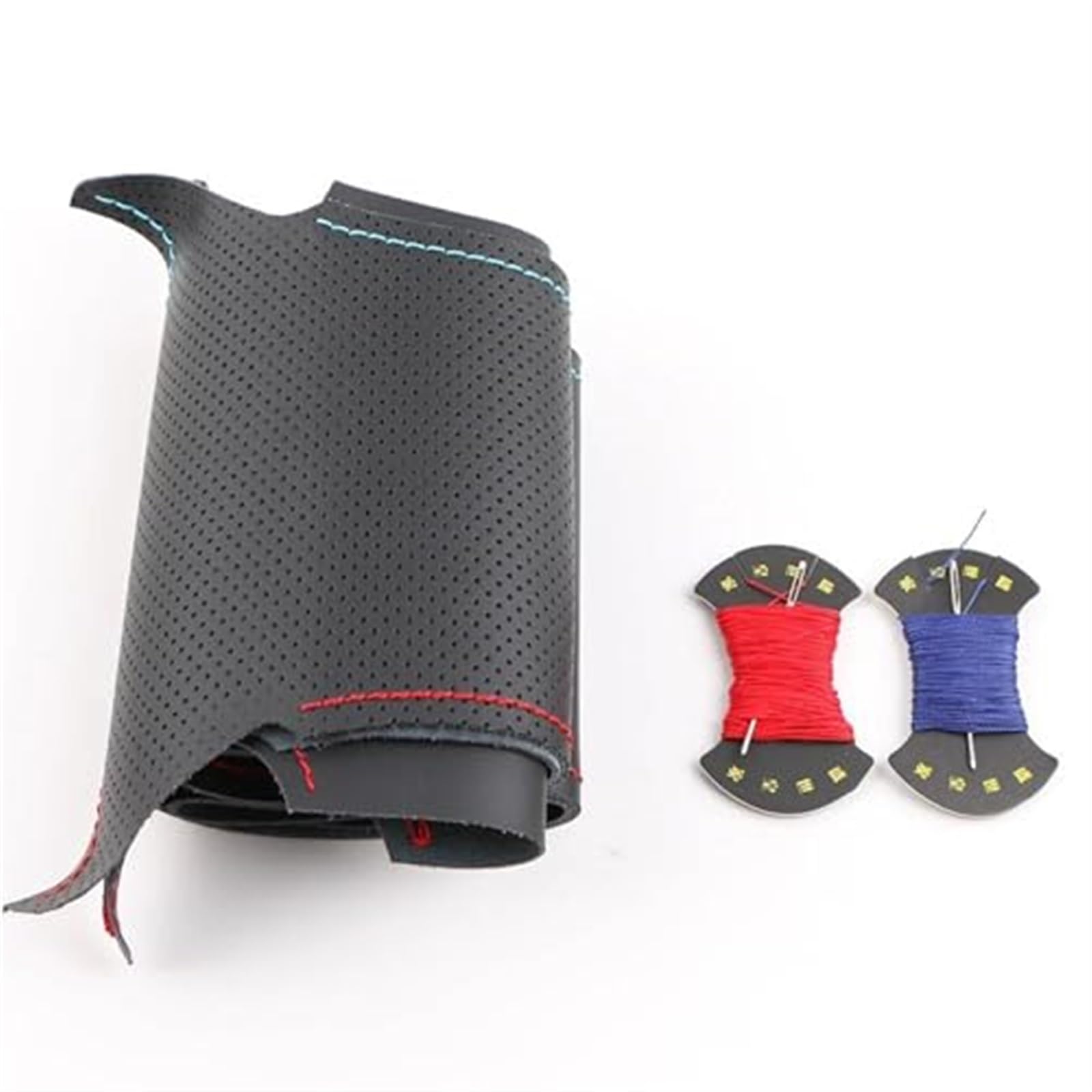 MEXWLOP Auto-Lenkradabdeckung, for Hyundai, for Ix35, for Tucson 2 2011 2012 2013 2014 2015, schwarzes Ledergeflecht-Lenkrad Auto-Lenkradabdeckung(Black Red Blue Thread) von MEXWLOP