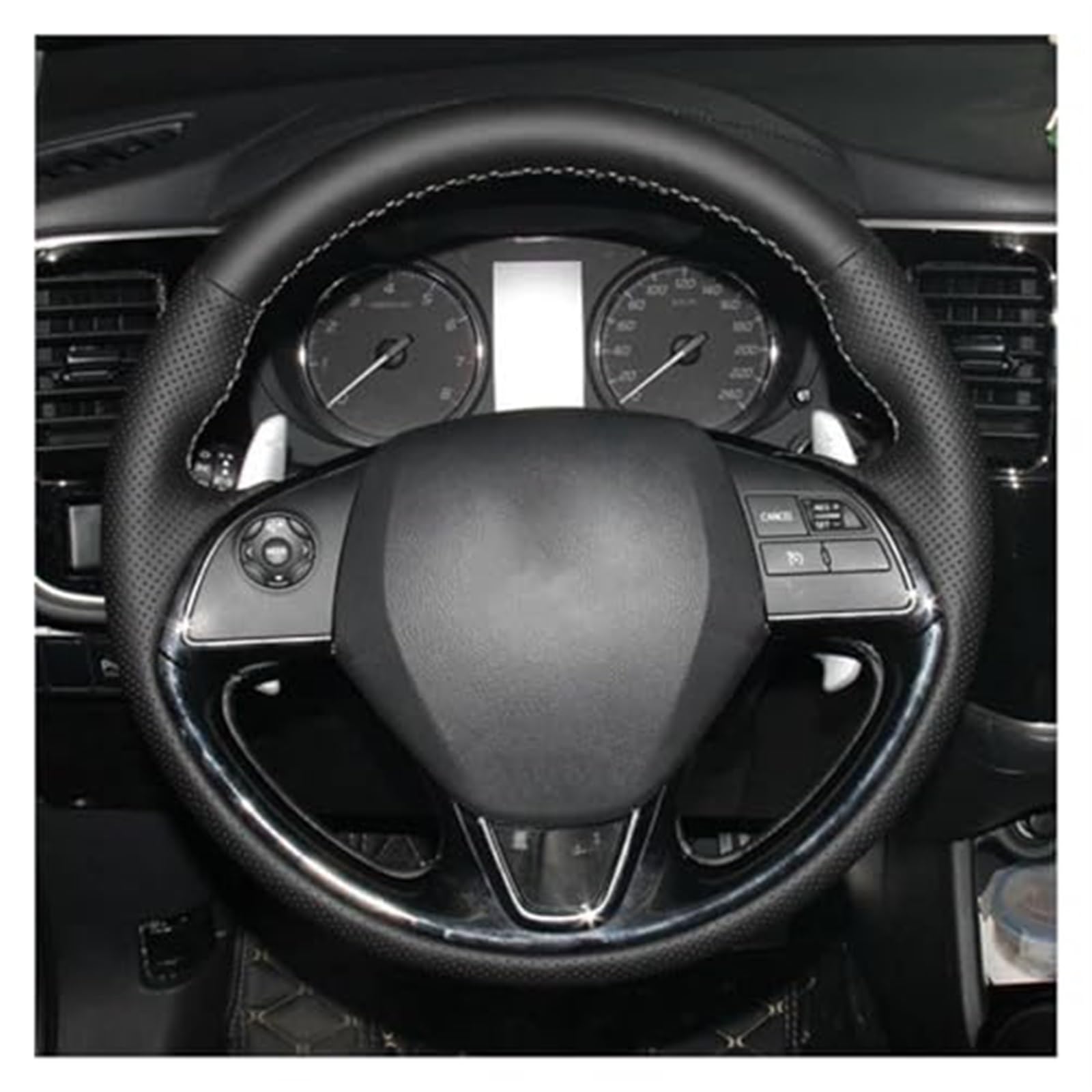 MEXWLOP Auto-Lenkradbezug, for Mitsubishi, for Outlander 2015, Handnähen, weiches Leder, Auto-Innenausstattung Auto-Lenkradabdeckung(Black Dark Blue Thread) von MEXWLOP