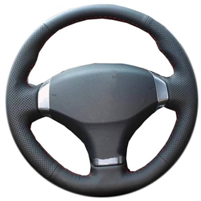 MEXWLOP Auto-Lenkradbezug, for Peugeot, for 408 2013, Autozubehör, Schwarze Leder-Lenkradbezüge, handgenäht Auto-Lenkradabdeckung(Black Blue Thread) von MEXWLOP