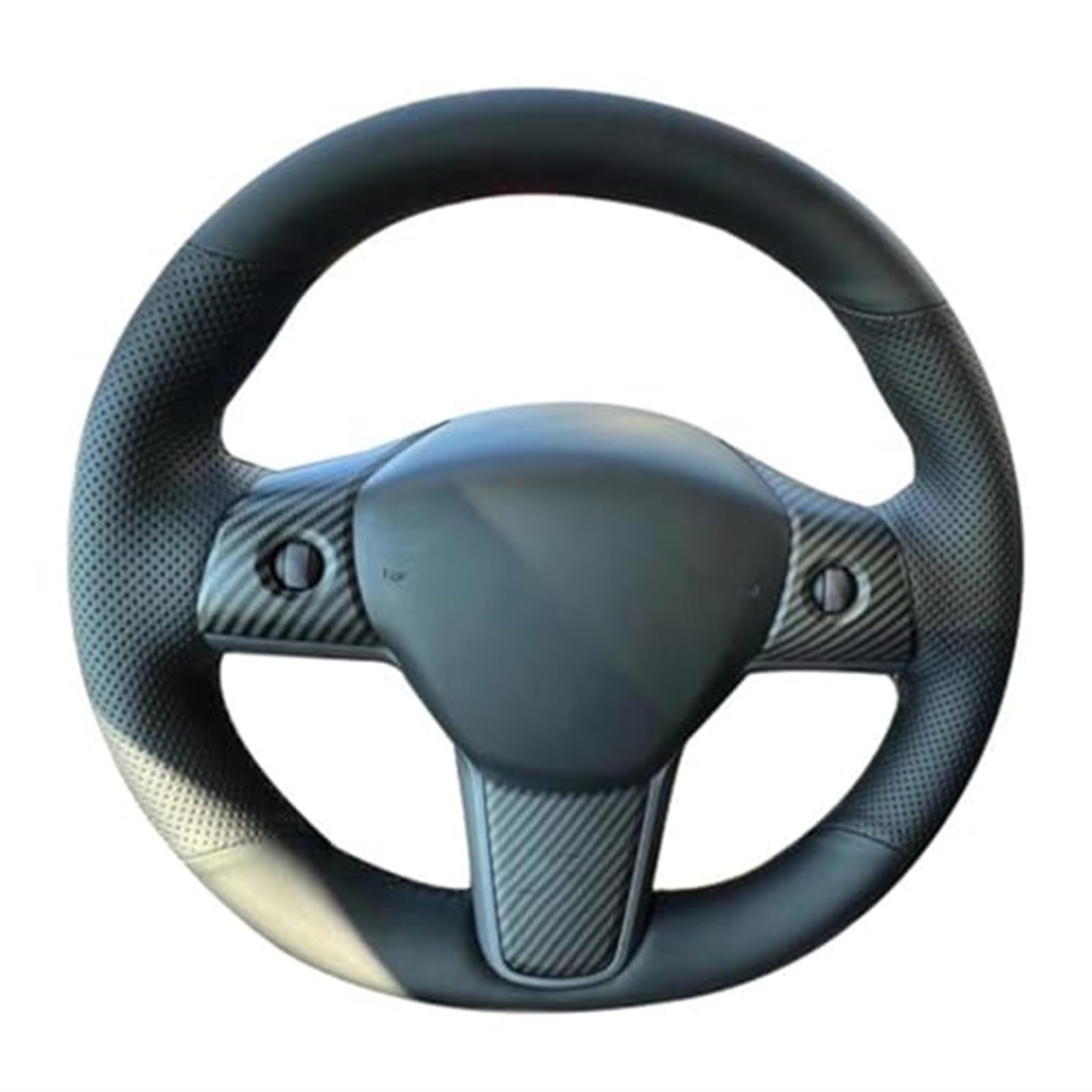 MEXWLOP Auto-Lenkradbezug, for Tesla, for Modell 3 2017–2020, Zubehör, Lenkradgeflecht, rutschfestes Kunstleder Auto-Lenkradabdeckung(Black Black Thread) von MEXWLOP