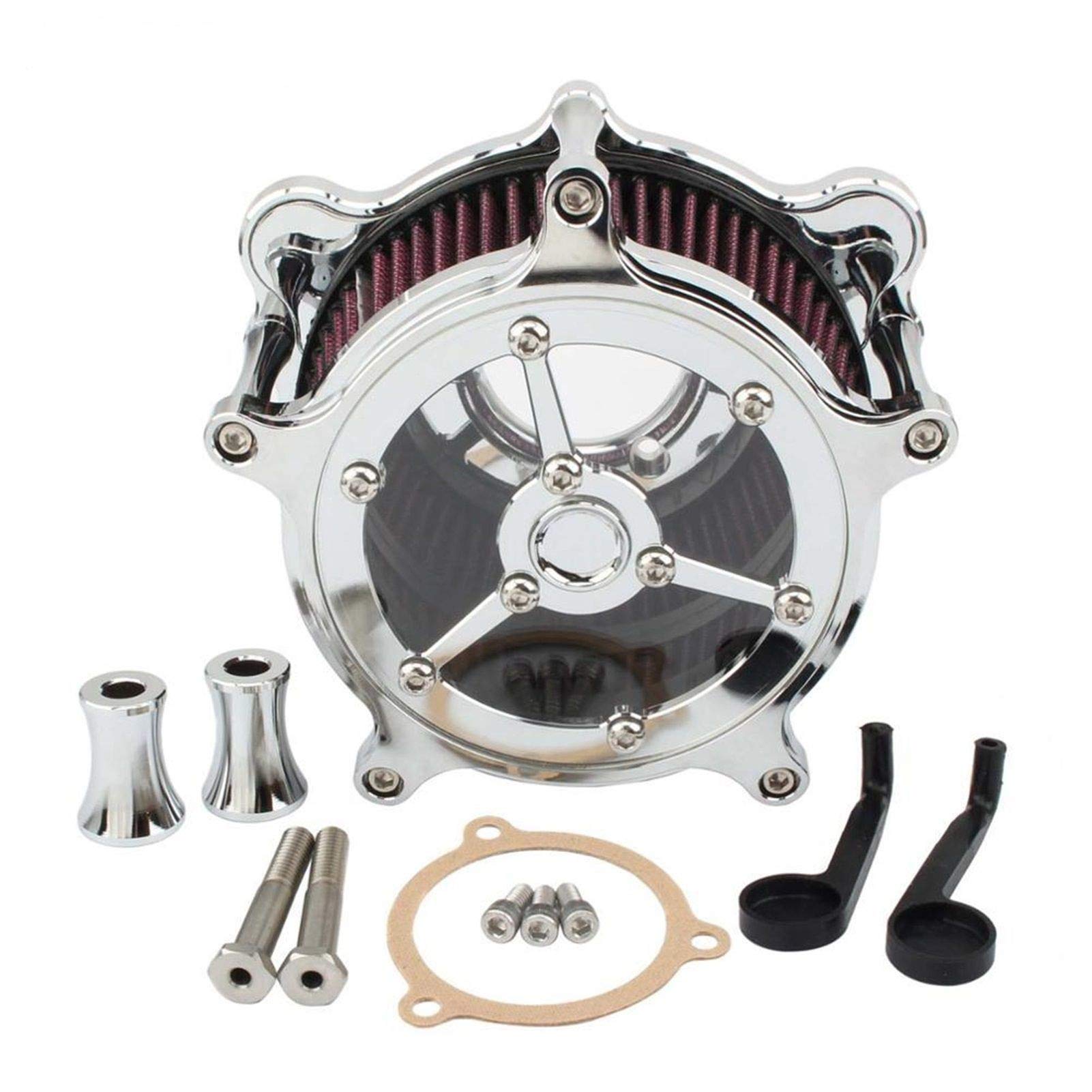 MEXWLOP Motorrad CNC Luftfilter Ansaugreiniger Chrom, for Harley, Touring Road King Street Glide Trike 2008-2016 Softail Dyna FXDLS Lufteinlassfilter für Motorräder(Chrome) von MEXWLOP