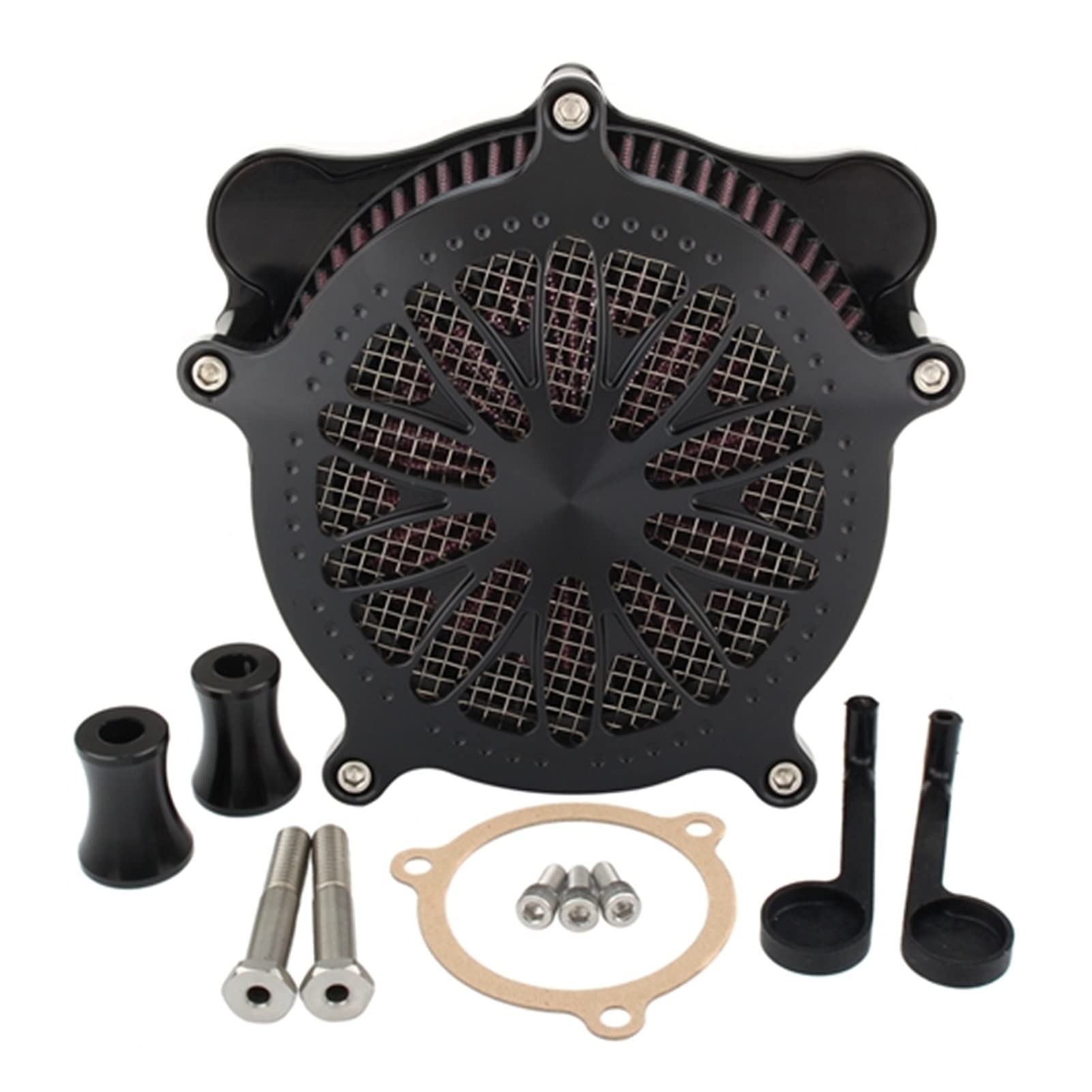 MEXWLOP Motorrad CNC Luftfilter Reiniger Ansaugfilter, for Harley, Touring Street Glide Road King FLHR CVO Softail Dyna 2017 Schwarz Chrom Lufteinlassfilter für Motorräder(C) von MEXWLOP