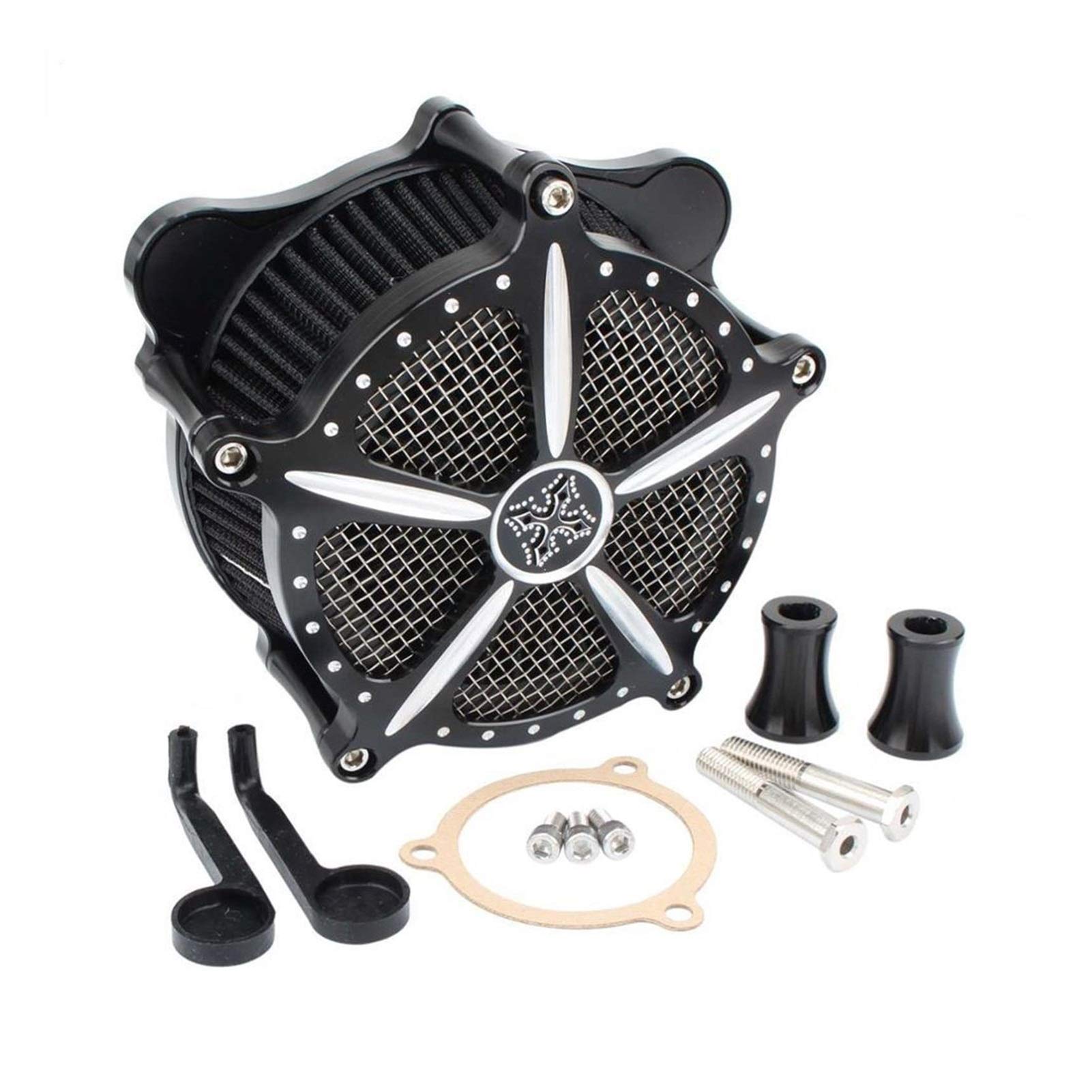 MEXWLOP Motorrad-Luftfilter-Venturi-Schnitt-Reiniger-Kits, for Harley, Touring Road King Electra Street Glide 08-2016 Softail Dyna FXDLS 2017 Lufteinlassfilter für Motorräder(Black B) von MEXWLOP