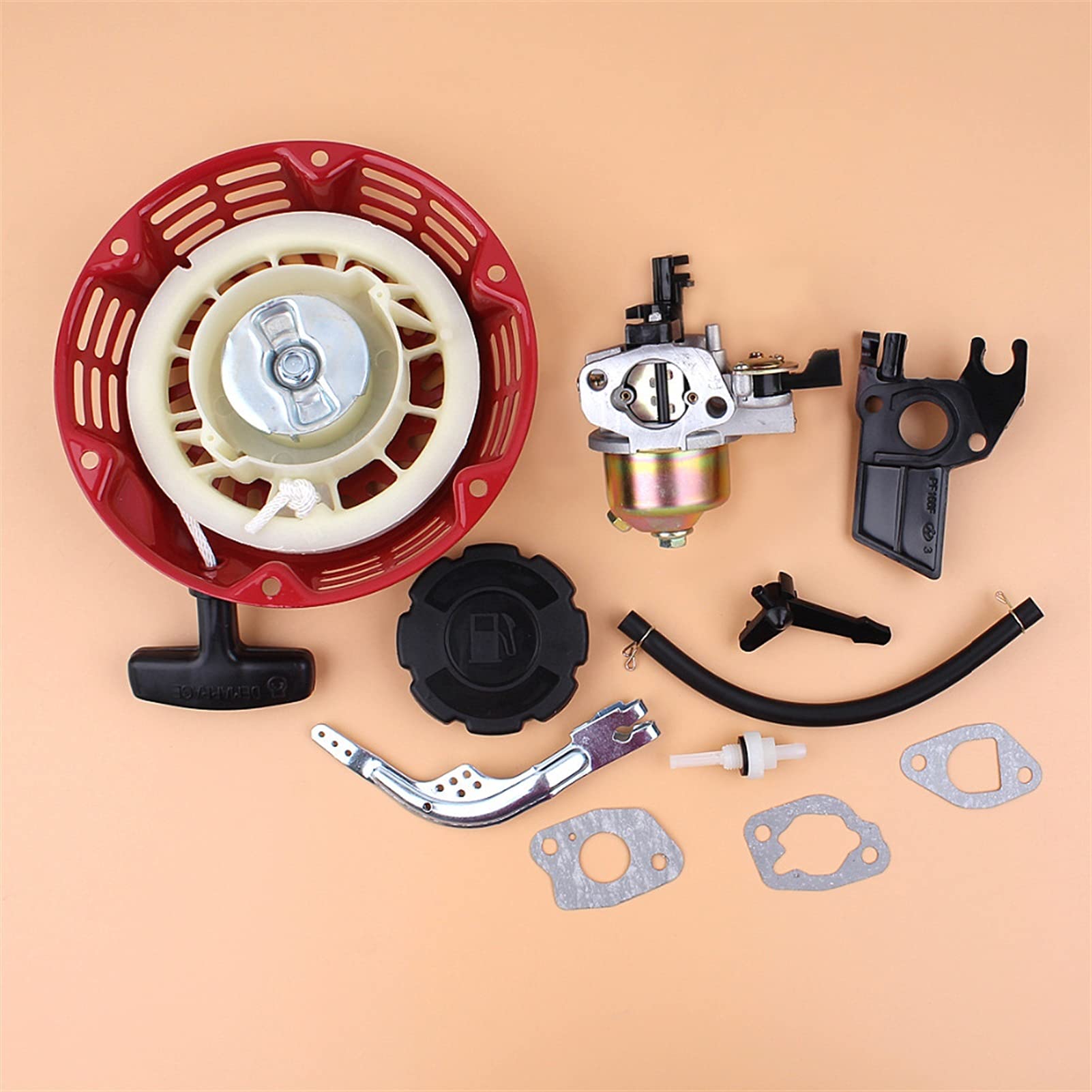 MEXWLOP Rückstoßstarter, Vergaser, Kraftstofftankdeckel, Reglerarm-Set, Motor, Benzingenerator, Rasenmäher, for GX160 GX200 168F 16100-ZH8-W61 Rückholfeder-Seilzugstarter von MEXWLOP