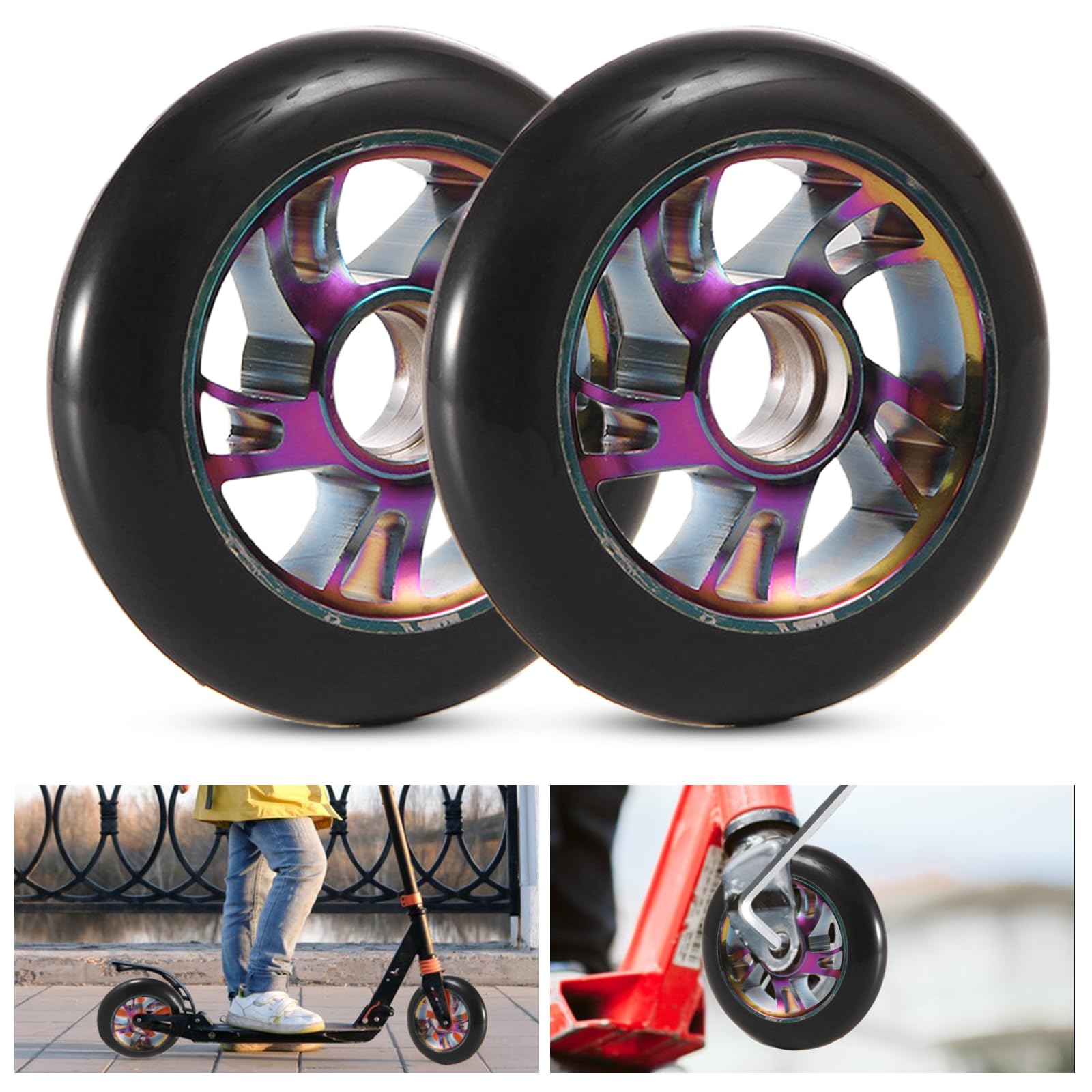 Scooter Rollen,2 Stück 120mm Scooter Ersatzräder,Scooter Inliner Räder Mit ABEC-9,Trick Roller Ersatz Rad Rolle, Scooter Räder Für Allerlei Scooter Und Kickscooter von MEYAGOT