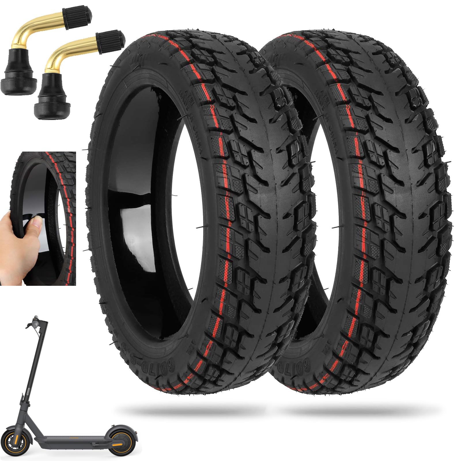 10 Zoll Offroad-Reifen schlauchloser Selbstreparierender - 60/70-6,5 Offroad-Reifen für Segway Ninebot Max G30 Scooter, verdickt, explosionsgeschützt, langlebig und sicher (2 PCS) von MGDC