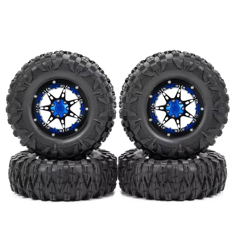 MGHGFYTAS RC Auto Zubehör Kompatibel Mit Axial Für SCX10 Für Wraith Für TRX4 Für TRX6 Für Redcat 1/10 RC Für Rock Crawler Auto 4PCS 2,2 Zoll Felgenreifen Skin Kit(Wheel Tire-Blue) von MGHGFYTAS