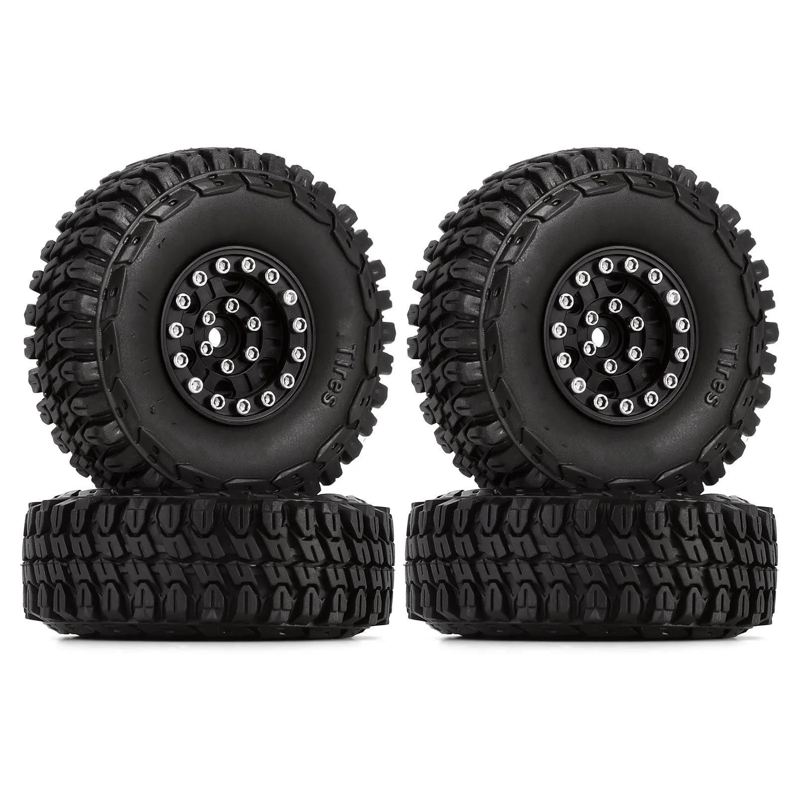 MGHGFYTAS RC Reifen Kompatibel Mit Axial Für SCX24 Für Gladiator AX24 1/24 RC Crawler Car 1,0" Aluminium Beadlock Wheels & Gummireifen Set Zubehör(Color2) von MGHGFYTAS