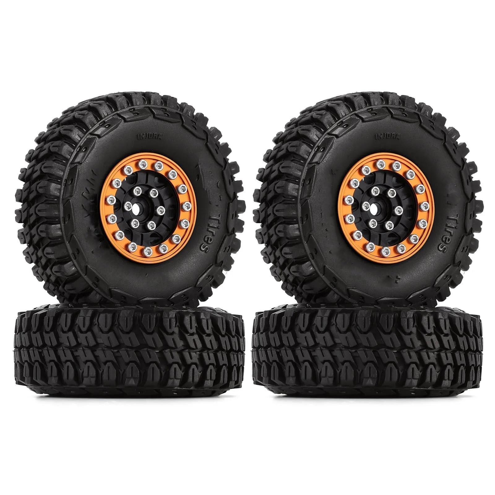 MGHGFYTAS RC Reifen Kompatibel Mit Axial Für SCX24 Für Gladiator AX24 1/24 RC Crawler Car 1,0" Aluminium Beadlock Wheels & Gummireifen Set Zubehör(Color6) von MGHGFYTAS