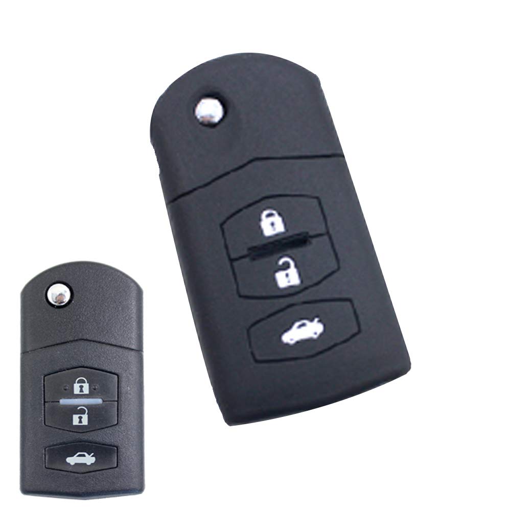 Silikon-Schlüsselanhänger-Abdeckung Fernbedienung Keyless Case für Mazda M3 M6 Axela Vision Study MX-5 BT-50 Mazda5 RX-8 (Black) von MGbeauty