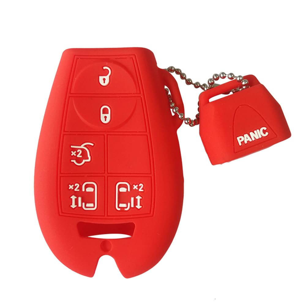 Silikon Schlüsselanhänger Abdeckung Remote Case Keyless Protector für Jeep Cherokee für Dodge Grand Caravan (Red) von MGbeauty