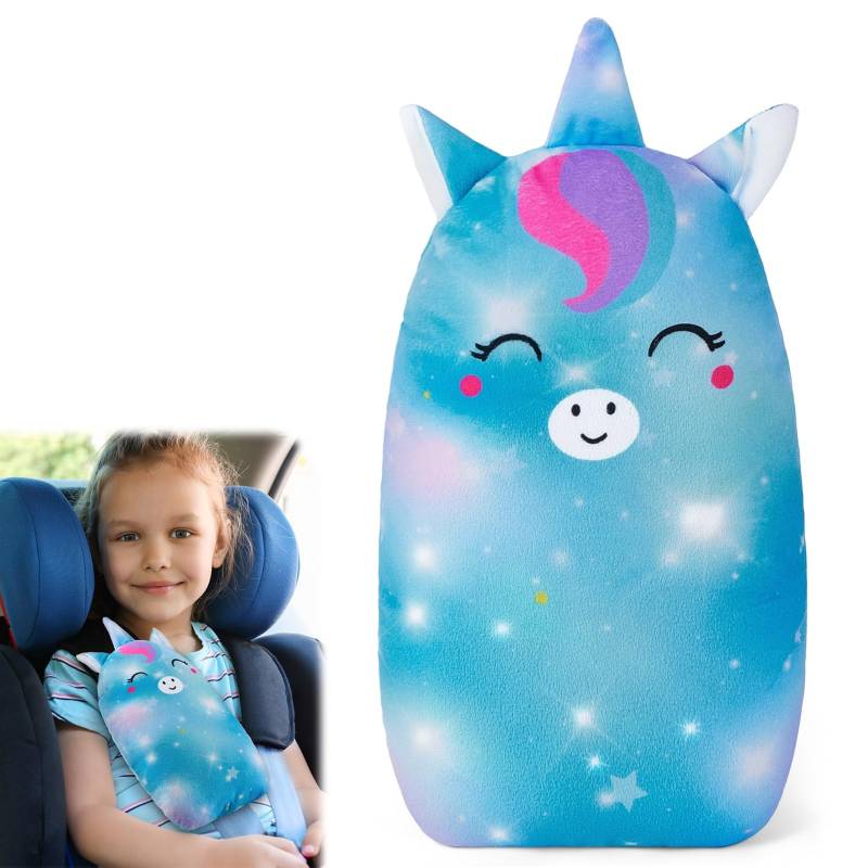 MHJY Gurtpolster Kinder Schlafkissen Auto Gurtschutz Einhorn Autogurt Polster Sicherheitsgurt Kindersitz Auto Kissen für Reise Kleinkinder, Mädchen, Jungen, Kinder von MHJY