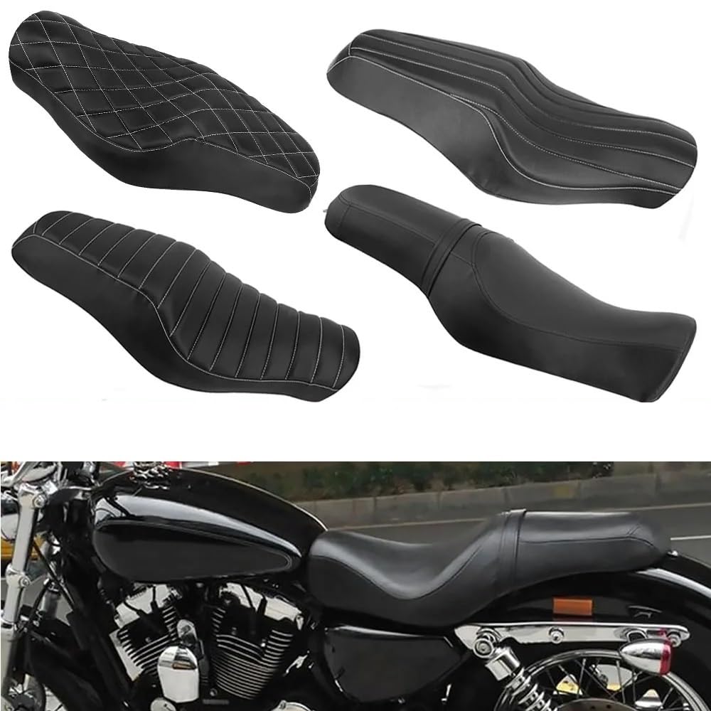 Motorrad Leder Sitz Schwarzes Sofa für Sitz, Rückkissen, Fahrer- und Beifahrertour für Sitz für Ha&rley für Sportster 883 für Iron für XL1200 04-15 von MHTGD