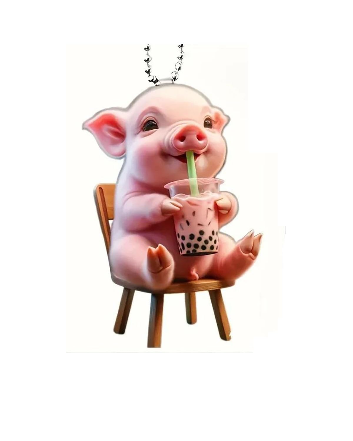 Auto Rückspiegel Anhänger 2D Acryl Happy Milk Tea Drinking Dekorativer Schwein Rückspiegel Anhänger Rucksack Schlüsselanhänger Dekorativer Anhänger Auto Hängende Ornamente von MHYESA