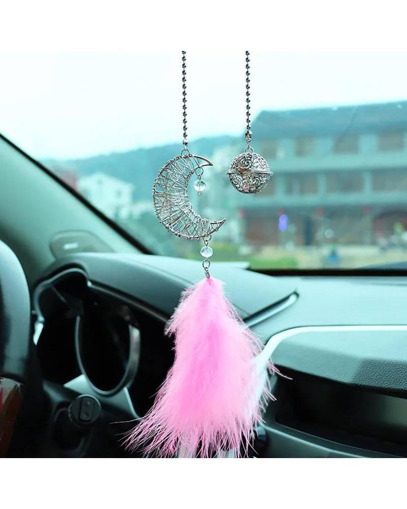 Auto Rückspiegel Anhänger Auto Traumfänger Feder Anhänger Weiß Rosa Flauschige Feder Weiche Hängende Ornament Auto Home Wand Anhänger Dekoration Geschenke Auto Hängende Ornamente(Style 3) von MHYESA