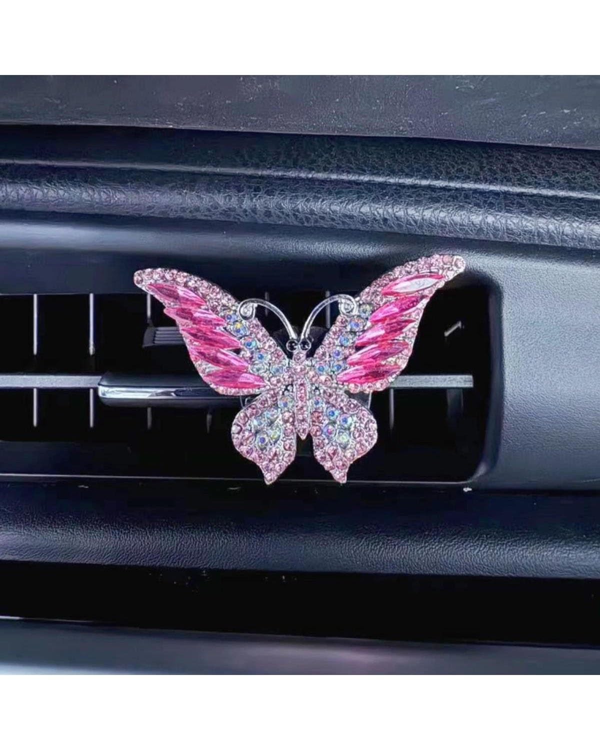 Autoduft Auto Air Outlet Aromatherapie Clip Funkelnden Kristall Schmetterling Parfüm Lufterfrischer Clips Duft Aroma Auto Innen Zubehör Lufterfrischer(Pink) von MHYESA