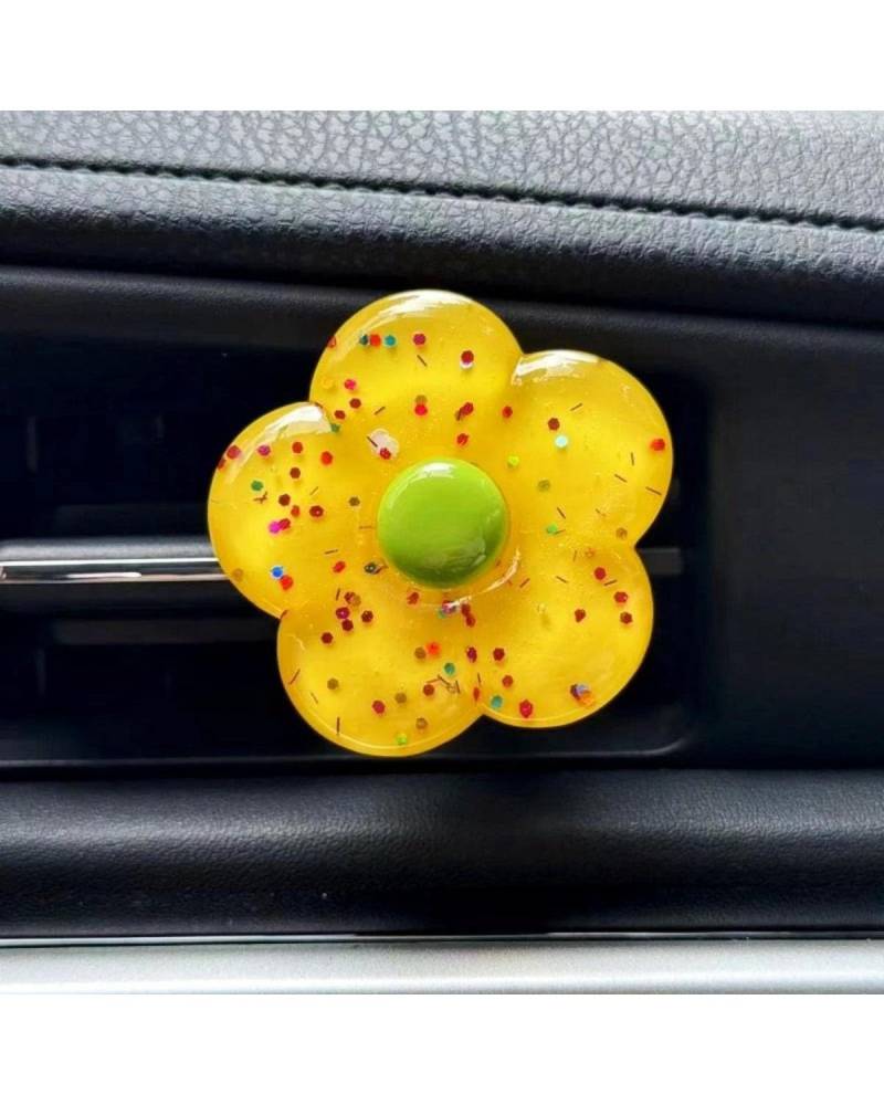 Autoduft Auto Air Outlet Aromatherapie Clip Nette Glänzende Blumen Dekorative Lufterfrischer Parfüm Clips Air Vents Clip Auto Innen Zubehör Lufterfrischer(Yellow) von MHYESA