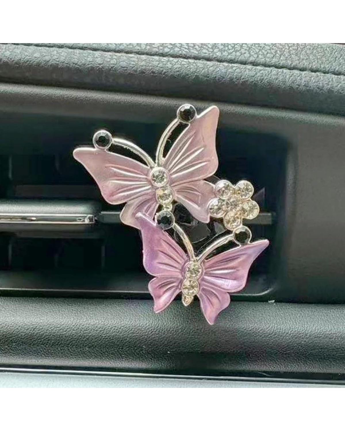 Autoduft Eleganter Doppel-Schmetterlings-Diamant-Auto-Luftauslass Aromatherapie-Diffusor-Clip Auto-Parfüm-Innendekorationszubehör Lufterfrischer(Purple) von MHYESA